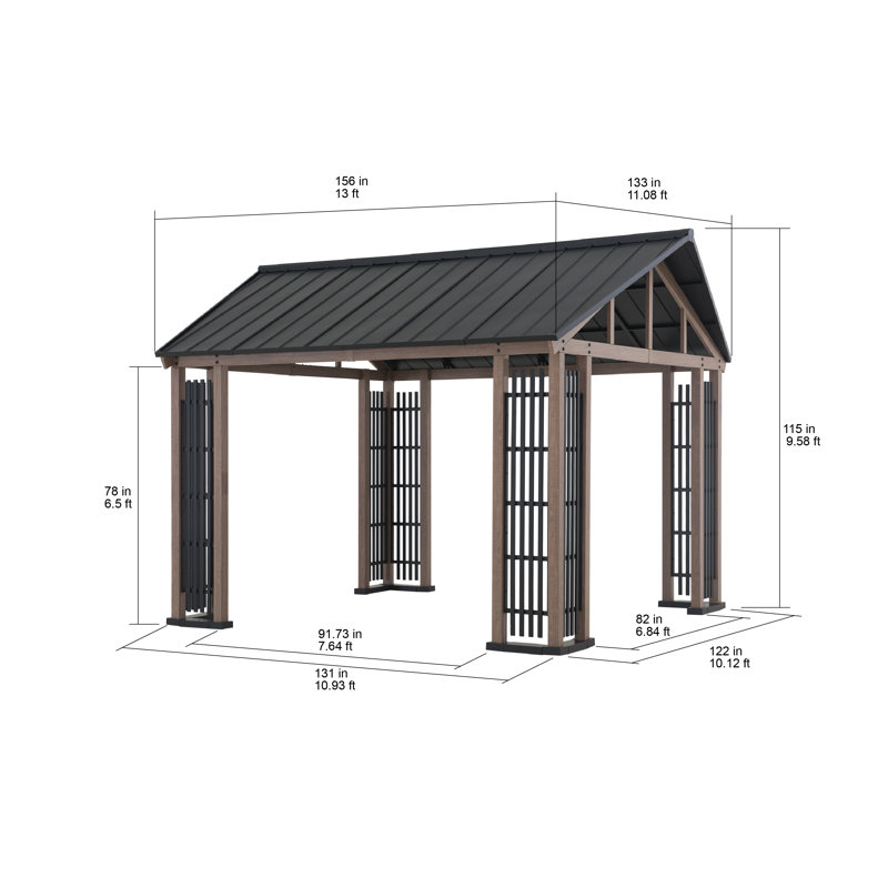 Sunjoy 11x13 ft Black Steel Hardtop Gazebo with Gable Roof