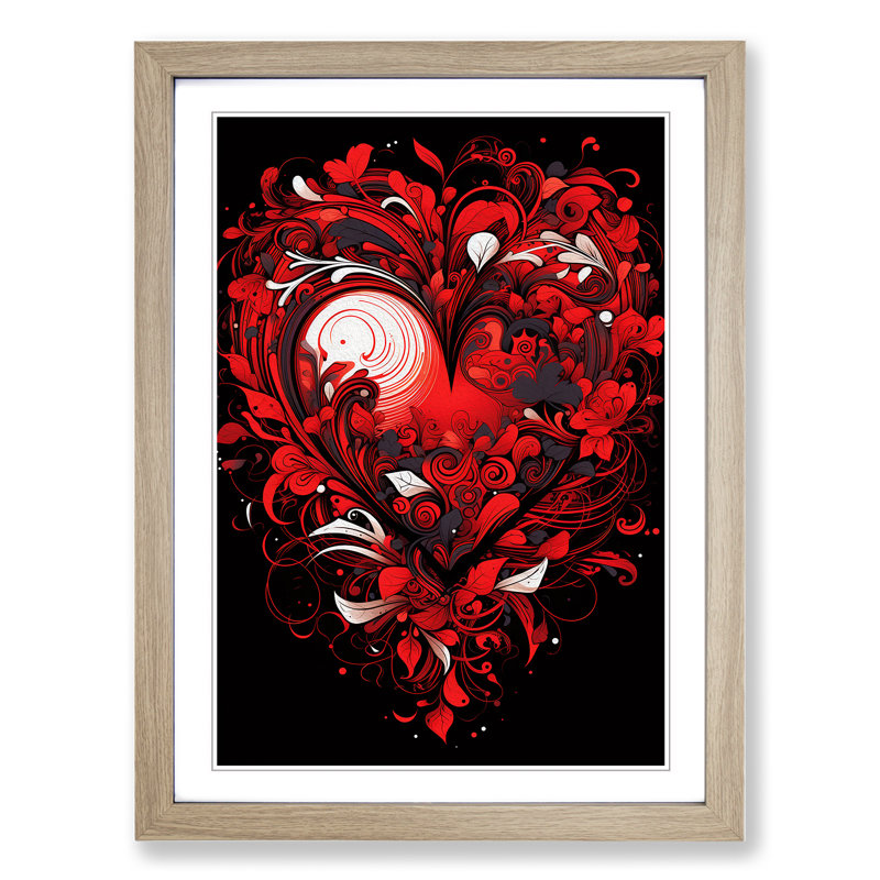 Love Heart Line - Single Picture Frame Print on Wood, Oak, 64cm H x 46cm W x 2cm D