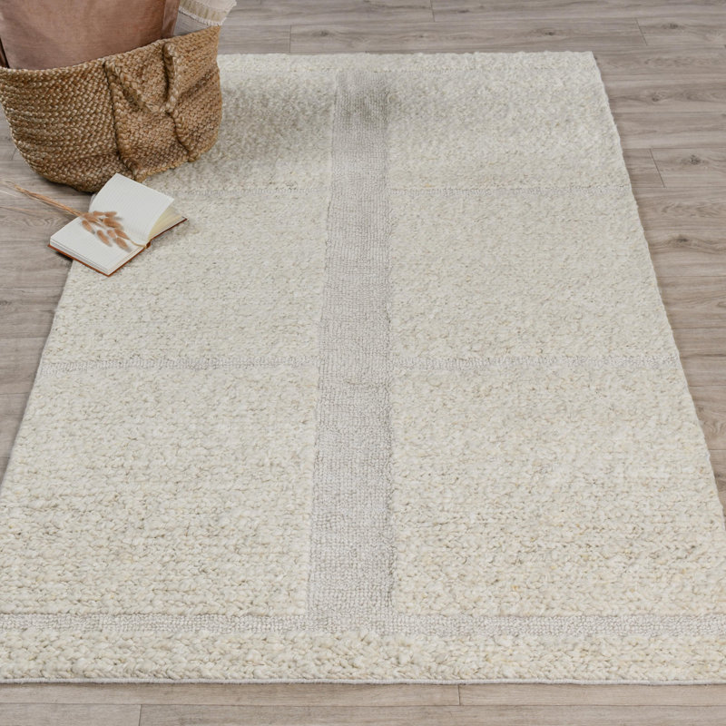 Sinclair Hand Woven Wool Area Rug in Ivory, Rectangle 2' x 3'