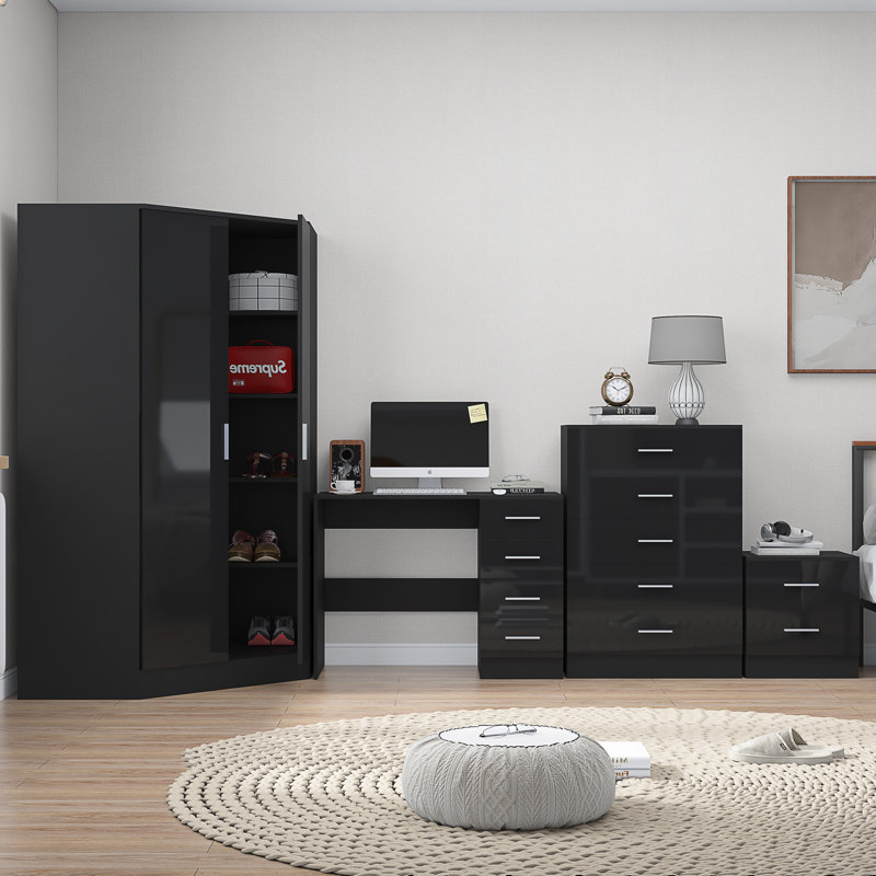 Eva Piece Bedroom Set, Black Gloss / Black Oak