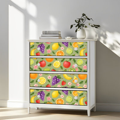 Peel and Stick Wallpaper Contact Paper Colorful fruit apples bananas kiwis grapes oranges strawberries lemons Self Adhesive and Removable 17.7in x 118in(45x300cm)