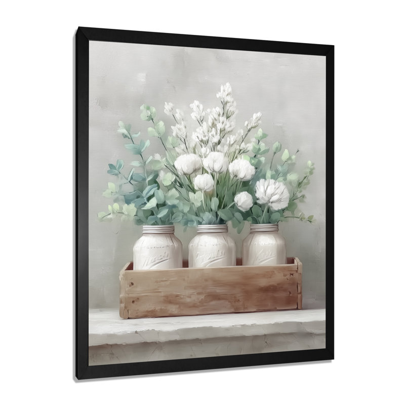 Rustic Farmhouse Peonies - Farm Wall Art For Living Room, White Farmhouse Canvas Print, Single Picture Framed, 40" H x 30" W