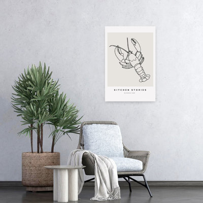 Lobster Linework Minimalist Modern Lobster Ocean Wall Art Print by Treechild - Wrapped Canvas Print