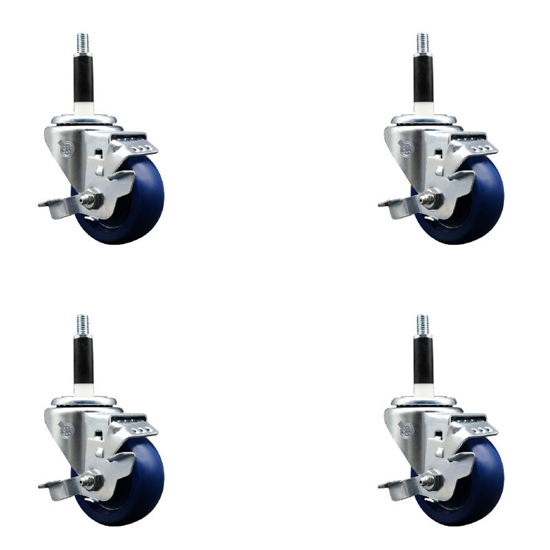 3 Inch Solid Poly Swivel 7/8 Inch Expanding Stem Caster Set with Brake SCC
