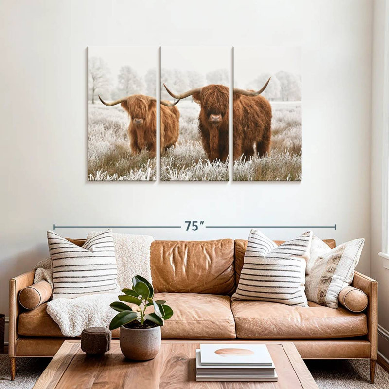 Poilu Highland Cows 3 pièces, H 36 po x l 57 po x P 1,25 po