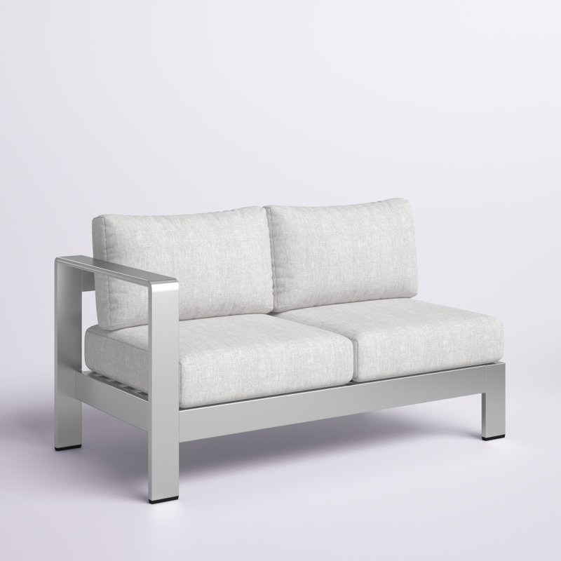 Shore Sunbrella Fabric Aluminum Outdoor Patio Left-Arm Loveseat, Gray