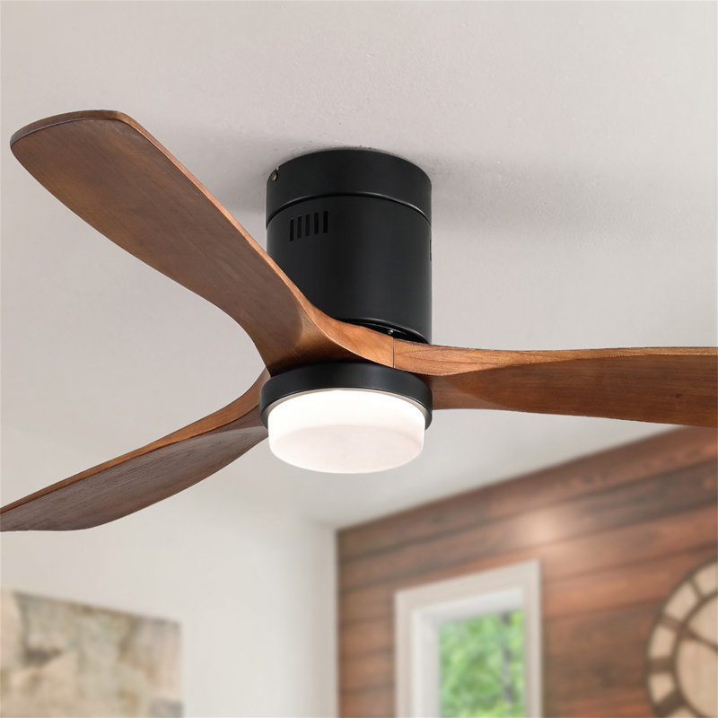 52 Inch Ceiling Fan With Lights 3 Solid Wood Fan Blade Noiseless Reversible Motor Remote Control With Light, Black, Brown