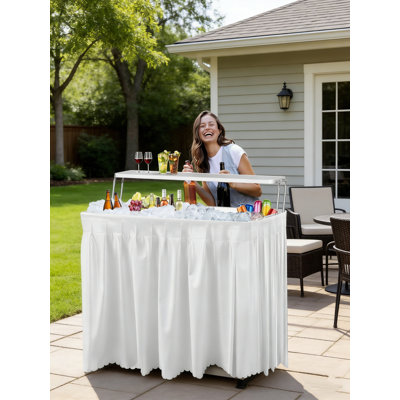 41"w Portable Two-tier Ice Cooler Table With Drain,plastic Folding Tables With Removable Matching Skirt And Shelf