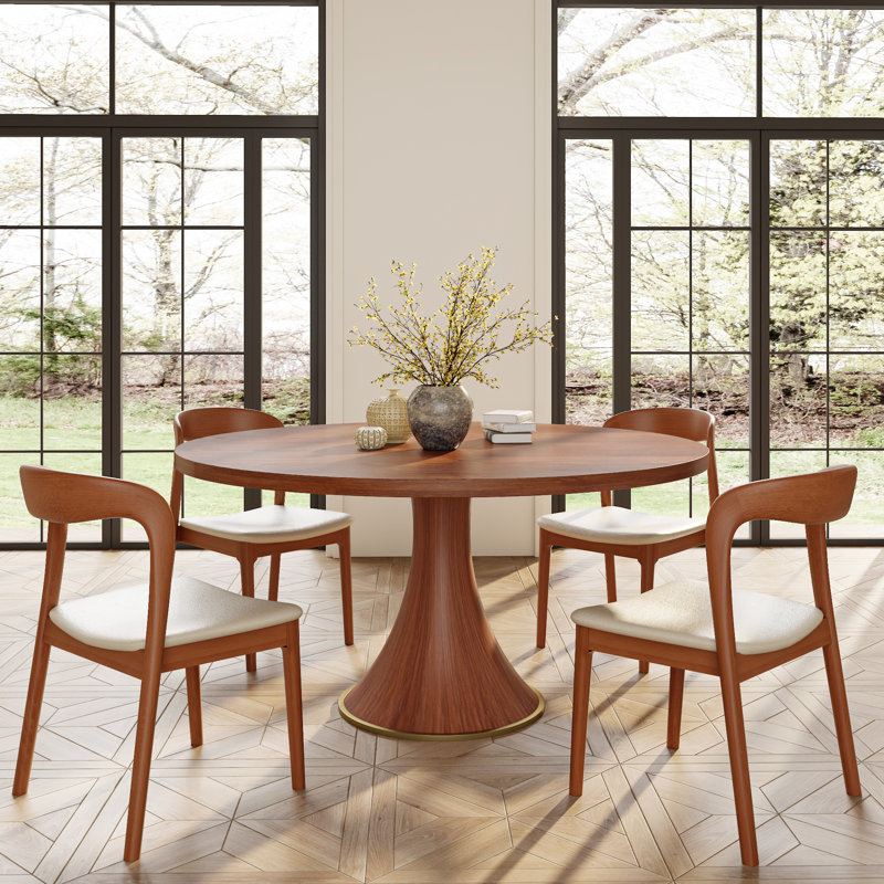 Solid Wood Mid-Century Round Pedestal Kitchen Deans With 4/6 Solid Wood Dining Chair, 29.52"H x 53.15"L x 53.15"W