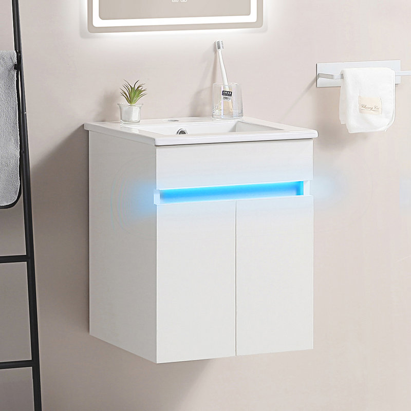 Meuble-lavabo mural avec lavabo et détecteur de lumière