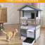 Maison pour chat en plein air - Villa en bois massif de 3 étages avec porte de rideau et bac à litière pour plusieurs félins et trois plateformes de saut pour chatons