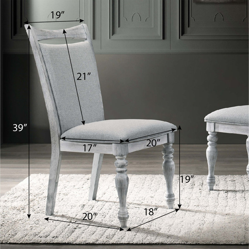 Ensemble de salle à manger 5 pièces Geovany Iris, table à piédestal ronde avec 4 chaises, blanc vieilli et gris