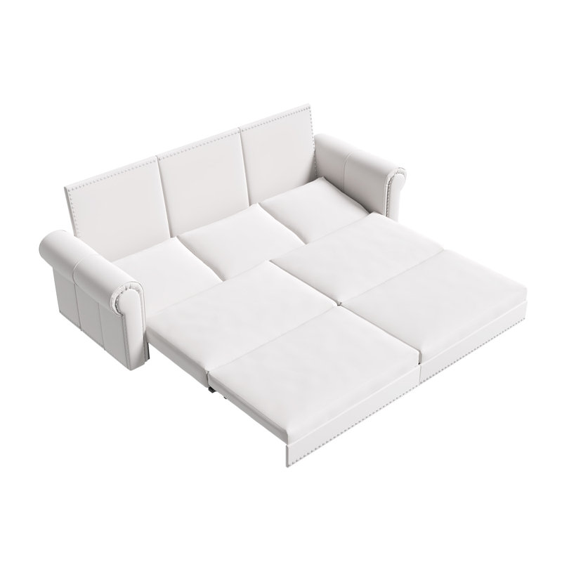 Canapé Chesterfield, canapé-lit gigogne de 93,7 po, canapé-lit convertible en velours 3 en 1 avec garniture cloutée et accoudoirs roulés, canapé-lit multifonctionnel pour le salon, la chambre à coucher, beige / blanc