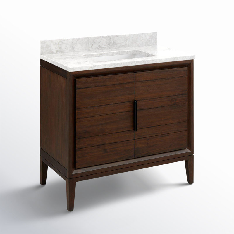 Meuble-lavabo simple 36 po Aliso, Aucun trou de robinet, Marbre de Carrare, Café