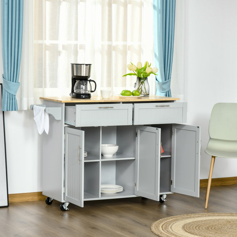 Kohn 47.64'' Kitchen Island with Locking Wheels, Grey