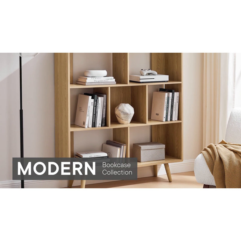 Mid-Century Modern Walnut Wood Grain Corner Bookcase