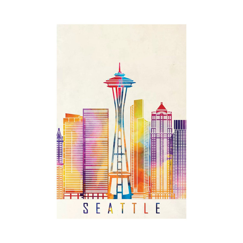 Seattle Landmarks Watercolour 1 Piece Wrapped Canvas Painting, 101.6 cm H x 66.04 cm W