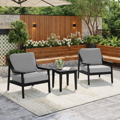 Brano Teak Outdoor Two-person Patio Set With Cushions And Side Table