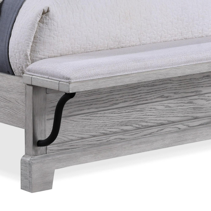 Lit à panneau rustique avec banc de pied de lit Charm, Grey, Grand lit