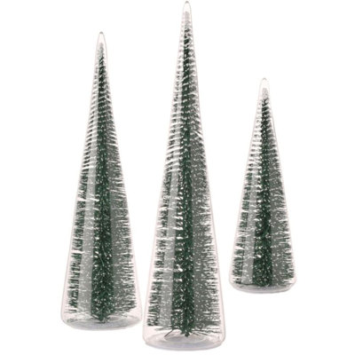 Green-bristle In Glass Tree Set-3 Pcs