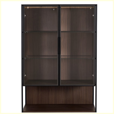 Modern Freestanding Lighted Display Cabinet with 4-Tier Adjustable Glass Shelves and Glass Door