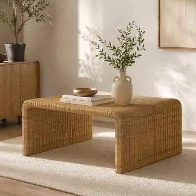 Table basse carrée en rotin tissé, naturel