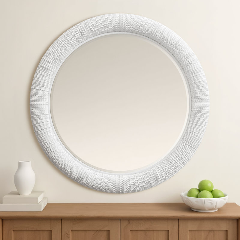 Mellonia Rattan Round Wall Mirror, White