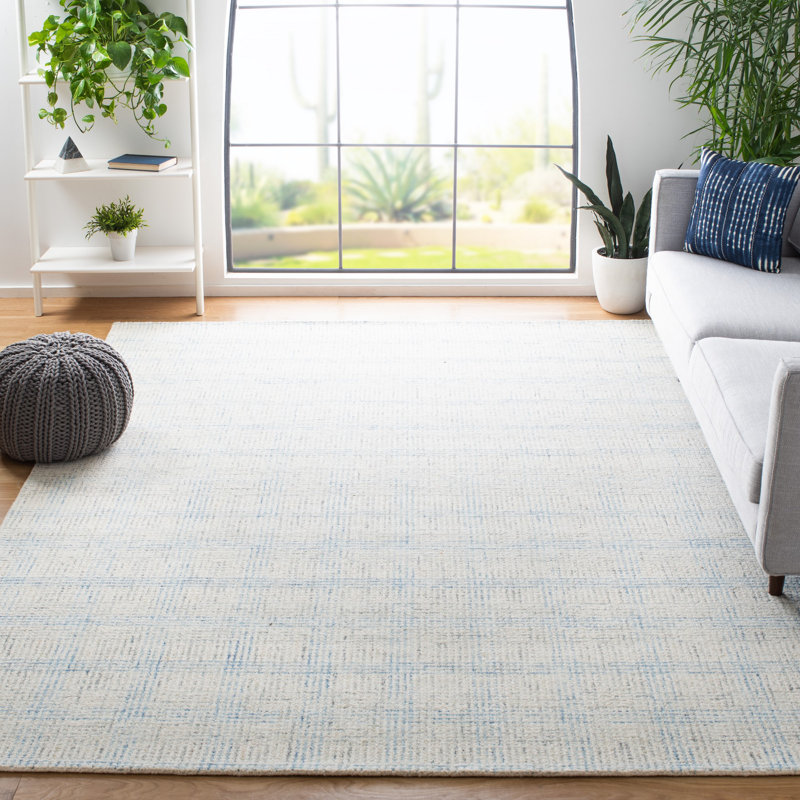 Tapis en laine / coton touffeté à la main Terkel en brun / bleu / ivoire, Rectangle 4 pi x 6 pi