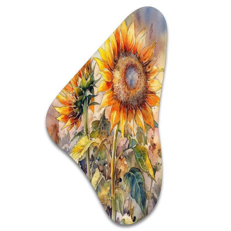 Tétreau - art mural asymétrique en forme de tournesol en métal, H 31 po x l 17 po