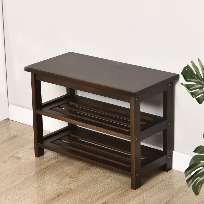 4 Pair Solid Wood Shoe Storage Bench, 16.5"H x 23.5"W x 11.75"D