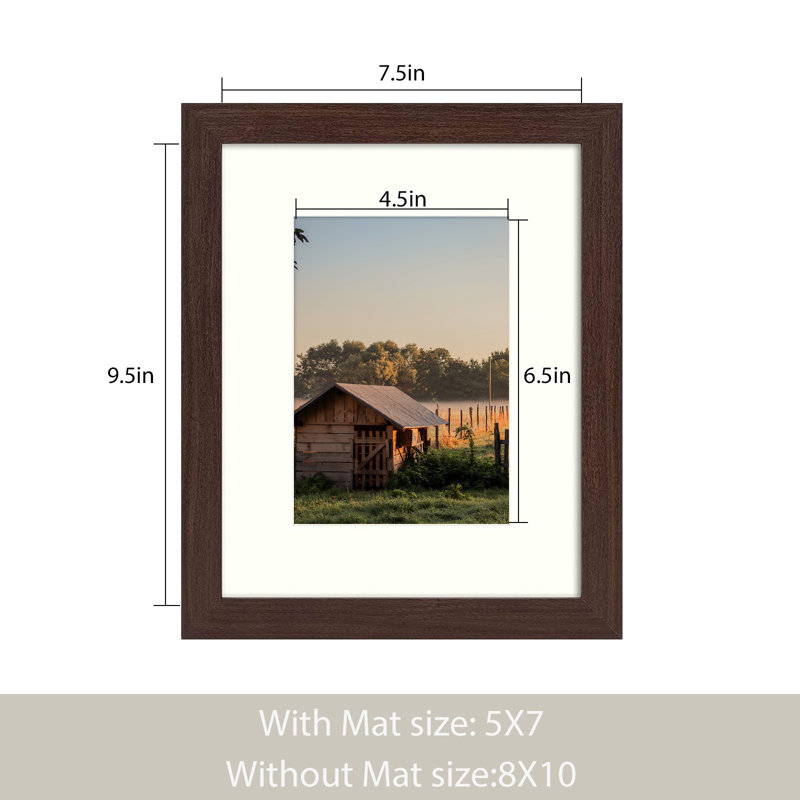 Dreketi Picture Frame Set Gallery Wall with Plexiglass, 8' x 10" Matted to 5" x 7", Walnut