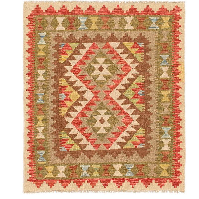 Tapis de zone en laine rouge/brune 3 pi 2 po x 3 pi 8 po one-of-kind-noué la main Lorain