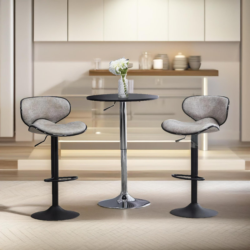 Banessa Grey Swivel Adjustable Height 2 Bar Stools, Kitchen Chair, Vegan Leather