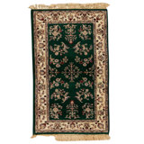 Hand Knotted Wool Area Rug in Dark Green And Ivory