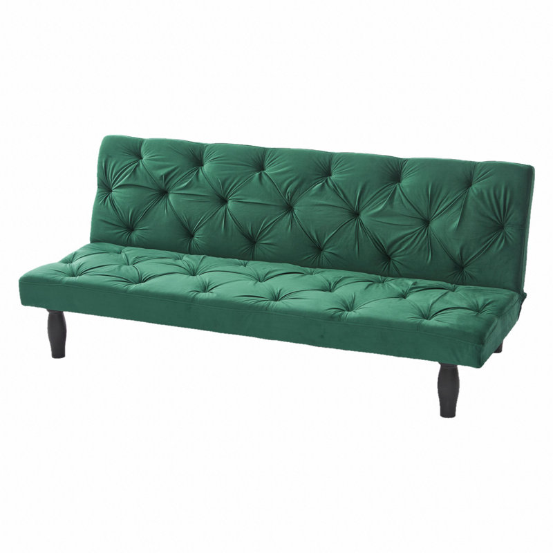 Sofa-to-Bed 66" Velvet Sofa Bed Transforms Seamlessly Convertible Futon Sleeper Oversized Chair Foldable Couch, Green Velvet