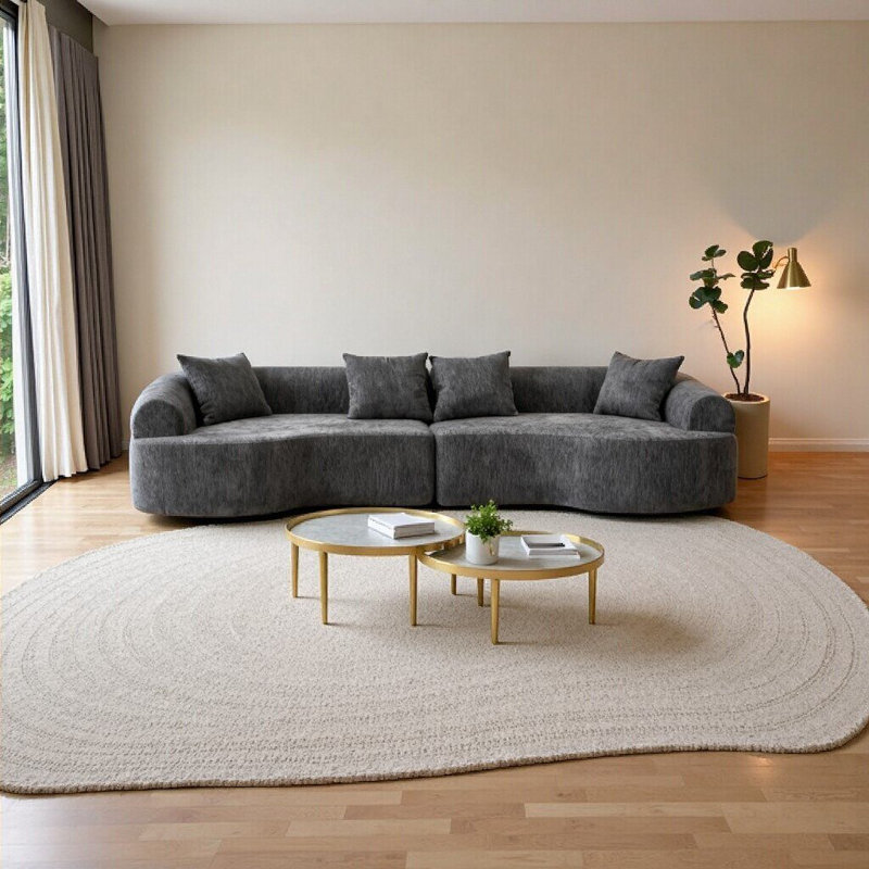 Canapé incurvé incurvé - Canapé modulaire à compression de 110 po en chenille haute densité avec fonction couchette, parfait pour le salon, la chambre à coucher, un appartement ou un salon