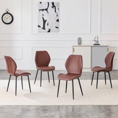 Ensemble de 4 chaises de salle à manger modernes en cuir synthétique, pieds en métal pour la maison de cuisine