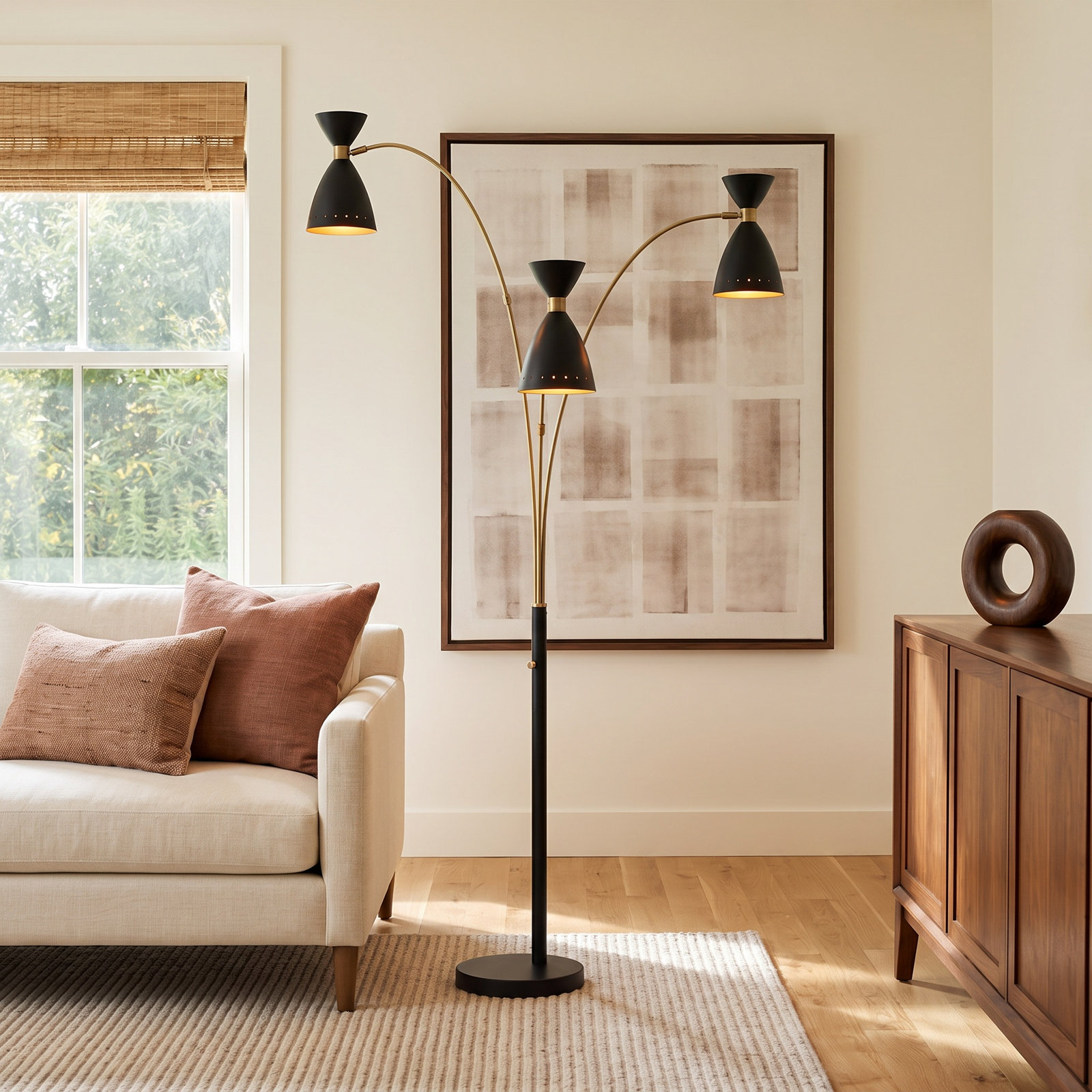 Bimini 82'' Floor Lamp, Black/Brass, Black