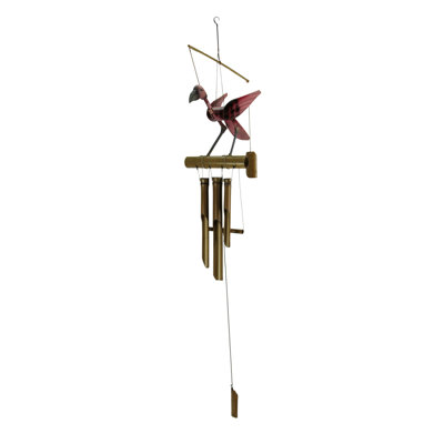 Carillon à vent en forme de tête de flamant rose en bois et bambou peints à la main Kinady Tropical - H 42,25 po x L 15 po x l 7,75 po