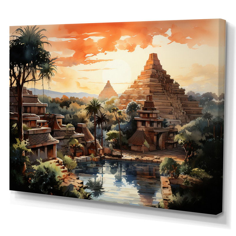«Teotihuacan Sunrise Impressionism II», art mural Mexique, Toile tendue, H 16 po x l 32 po x P 1 po
