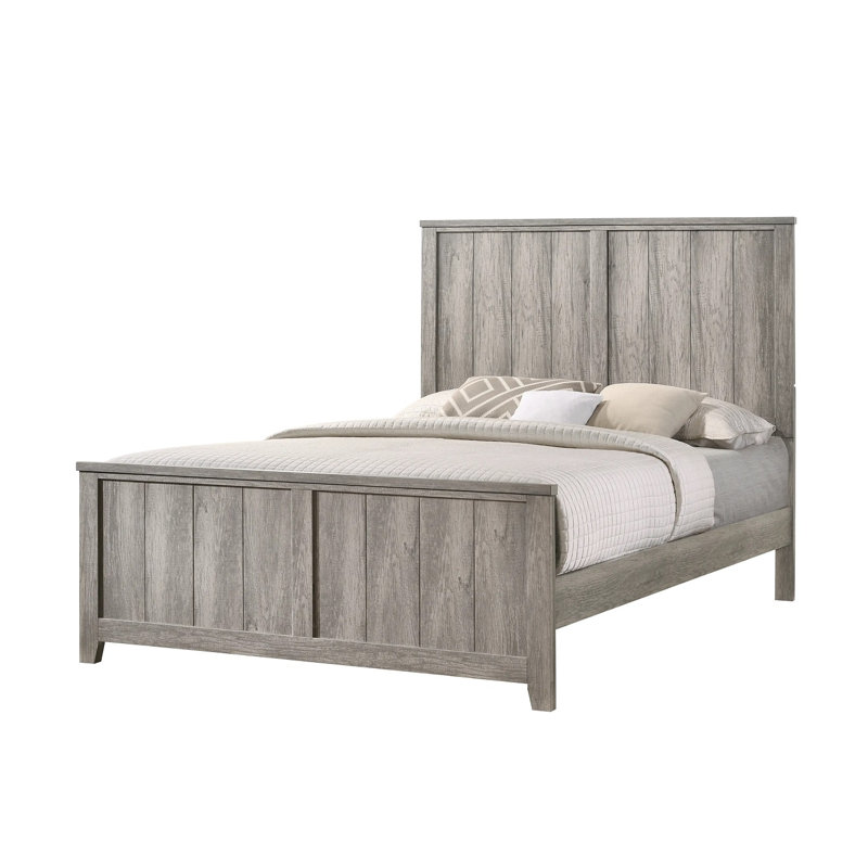 Lit plateforme en bois massif Gadriel, Très grand, Gris clair