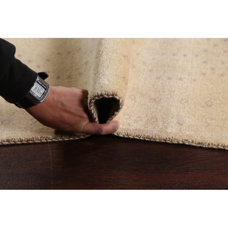 Tapis beige noué à la main de conception unique 3 pi 2 po x 5 pi 4 po