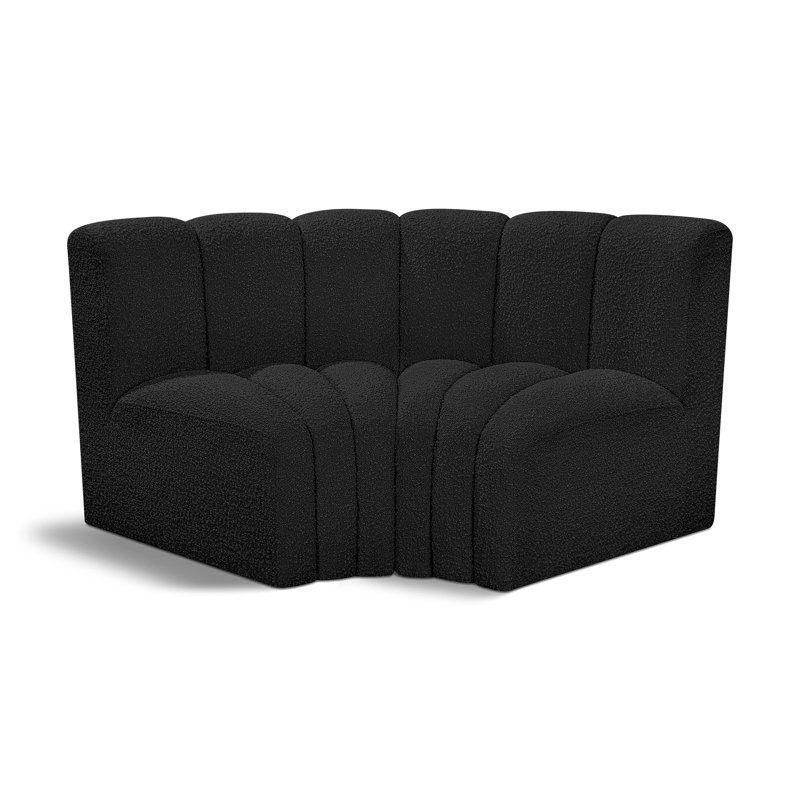 Ivanildo Upholstered Curved Sectional Reversible, Black Boucle Fabric