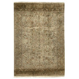Hand Knotted Wool Oriental Area Rug in Green And Brown