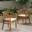 Chaises de salle à manger d'extérieur en bois avec coussins, ensemble de 2, crème, finition teck-973143074