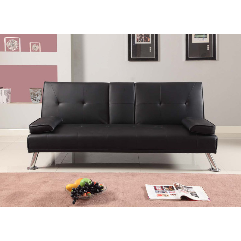 Comerford 3 Seater Faux Leather Sofa Bed, Black, 51cm H x 162cm W x 80cm D