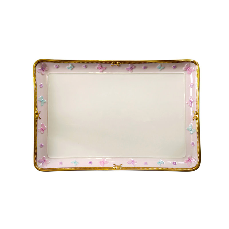 Plateau pour accessoires de salle de bain Butterfly, Rose bébé / or