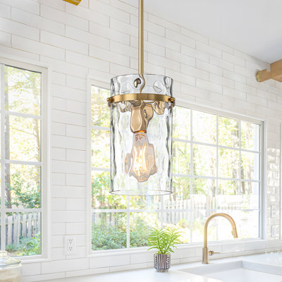 Cylon 1 - Light 5.5'' Hammered Glass Cylinder Pendant for Kitchen Island