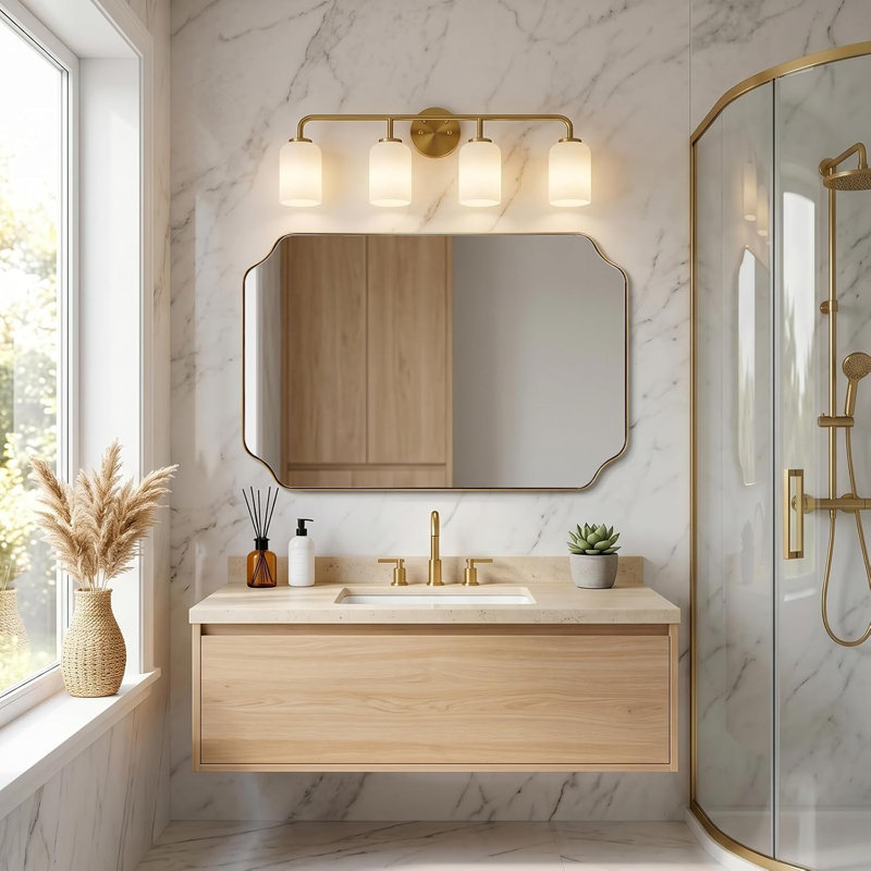 Luminaire de meuble-lavabo moderne avec abat-jour en verre givré, Or brossé, 4
