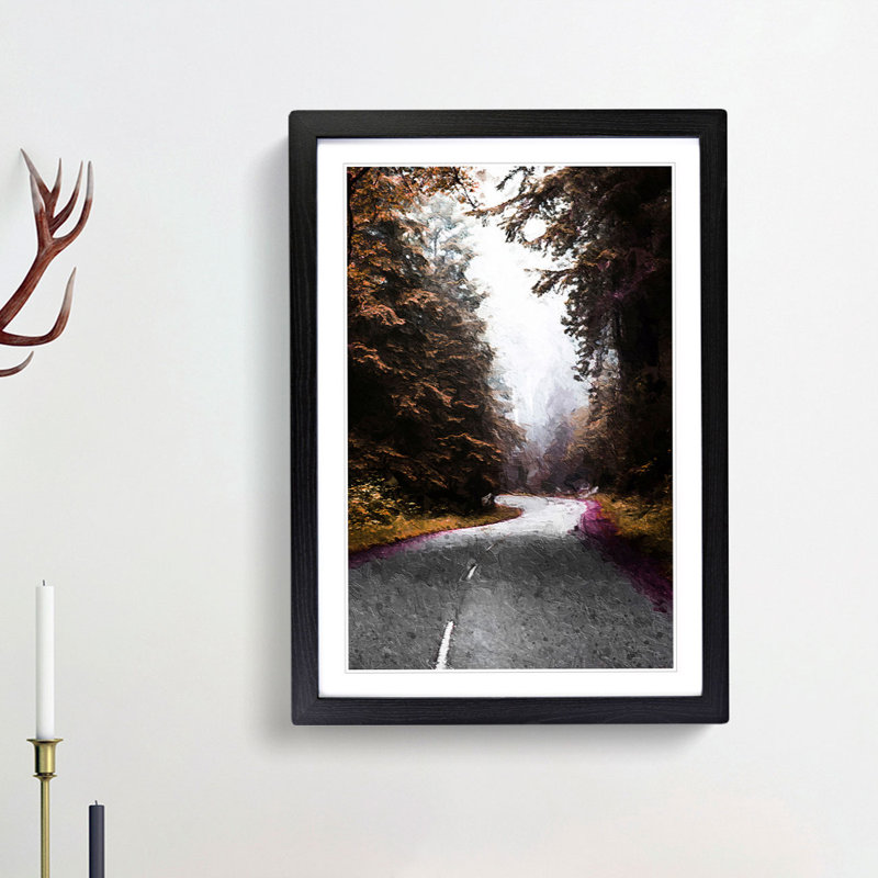 Road Through Redwood National Park in California - Picture Frame Painting Print, Black Framed, 36cm H x 27cm W x 2cm D